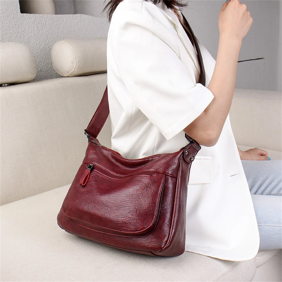 High Leather Tote for Ladies Casual Women Shoulder Crossbody Sac Female Worker B
