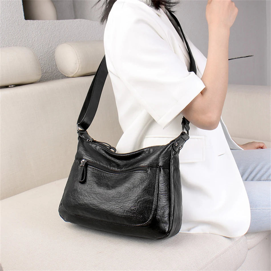 High Leather Tote for Ladies Casual Women Shoulder Crossbody Sac Female Worker B