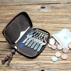 Men Leather Key Holder Key Wallet Zip Organizer Pouch