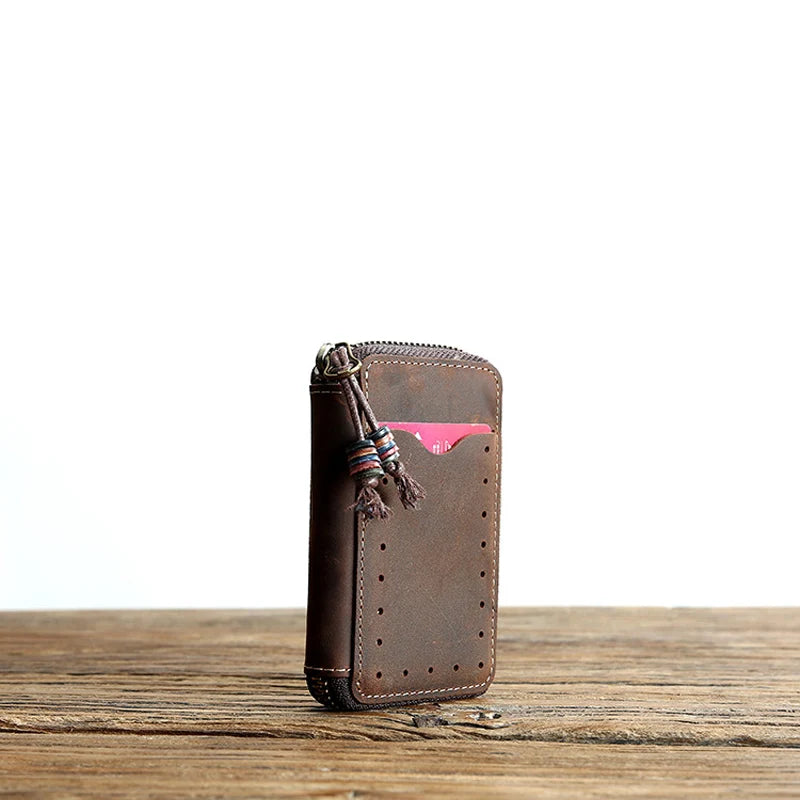 Men Leather Key Holder Key Wallet Zip Organizer Pouch