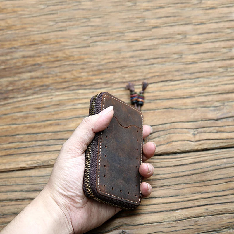 Men Leather Key Holder Key Wallet Zip Organizer Pouch