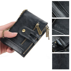 Men's Leather Short Wallet Multi-card Male Purse Zipper Pouch Retro Chain Money