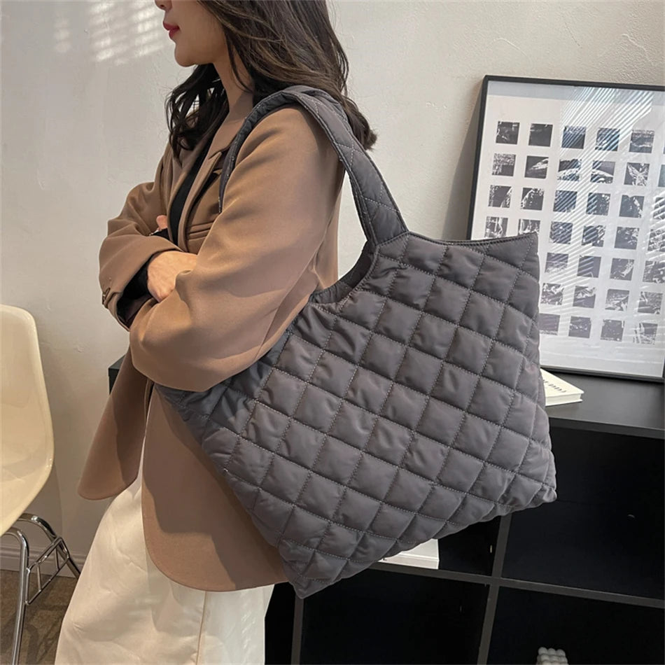 Nylon Cotton Big Shoulder Bag Winter Shopper Totes