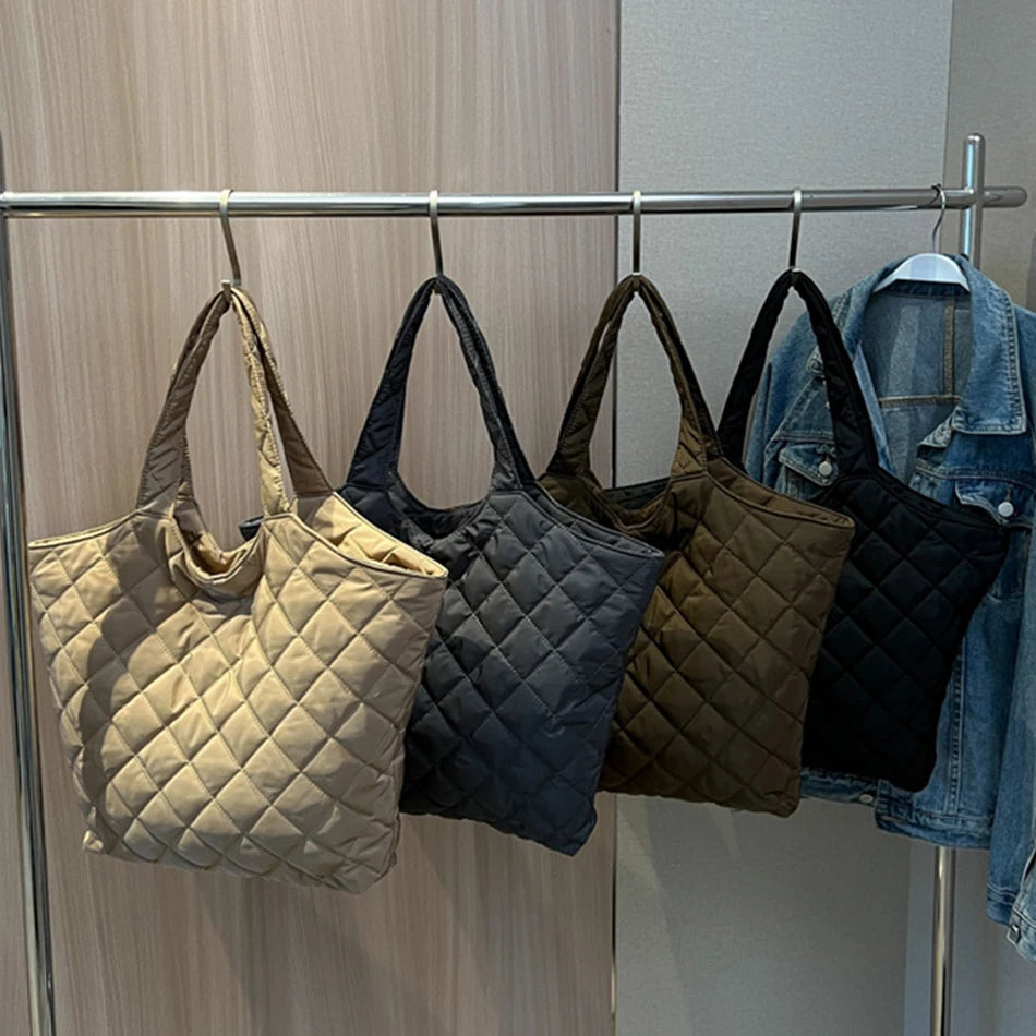 Nylon Cotton Big Shoulder Bag Winter Shopper Totes