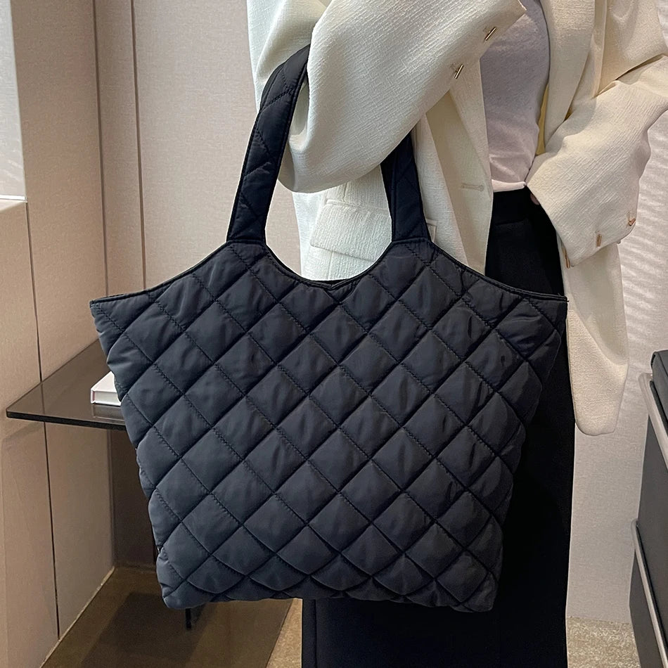 Nylon Cotton Big Shoulder Bag Winter Shopper Totes