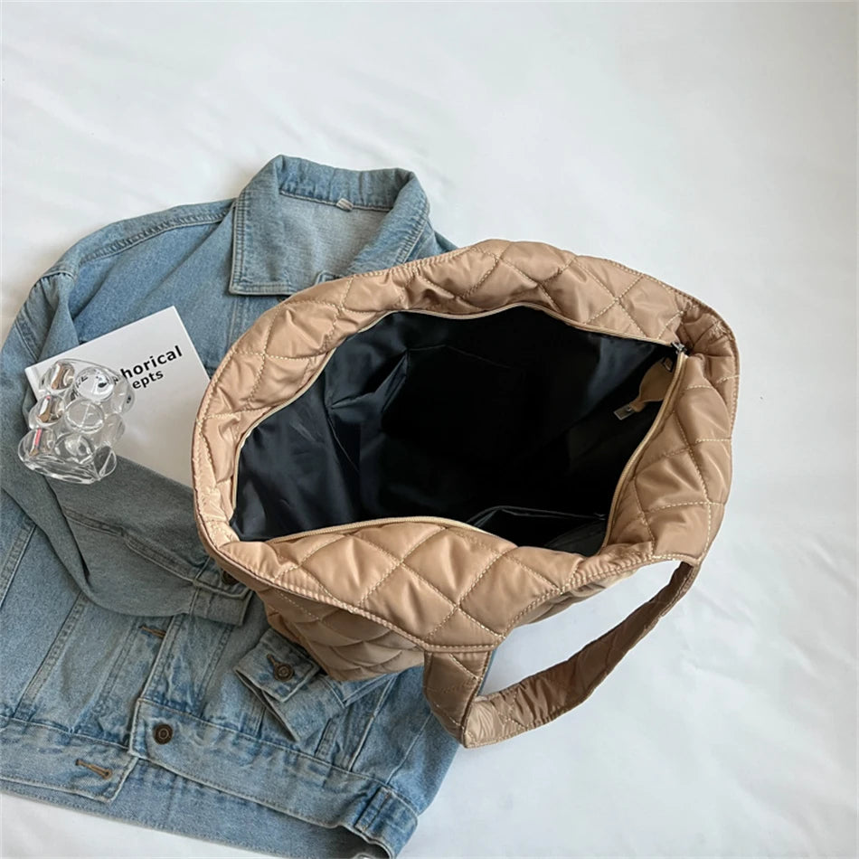 Nylon Cotton Big Shoulder Bag Winter Shopper Totes