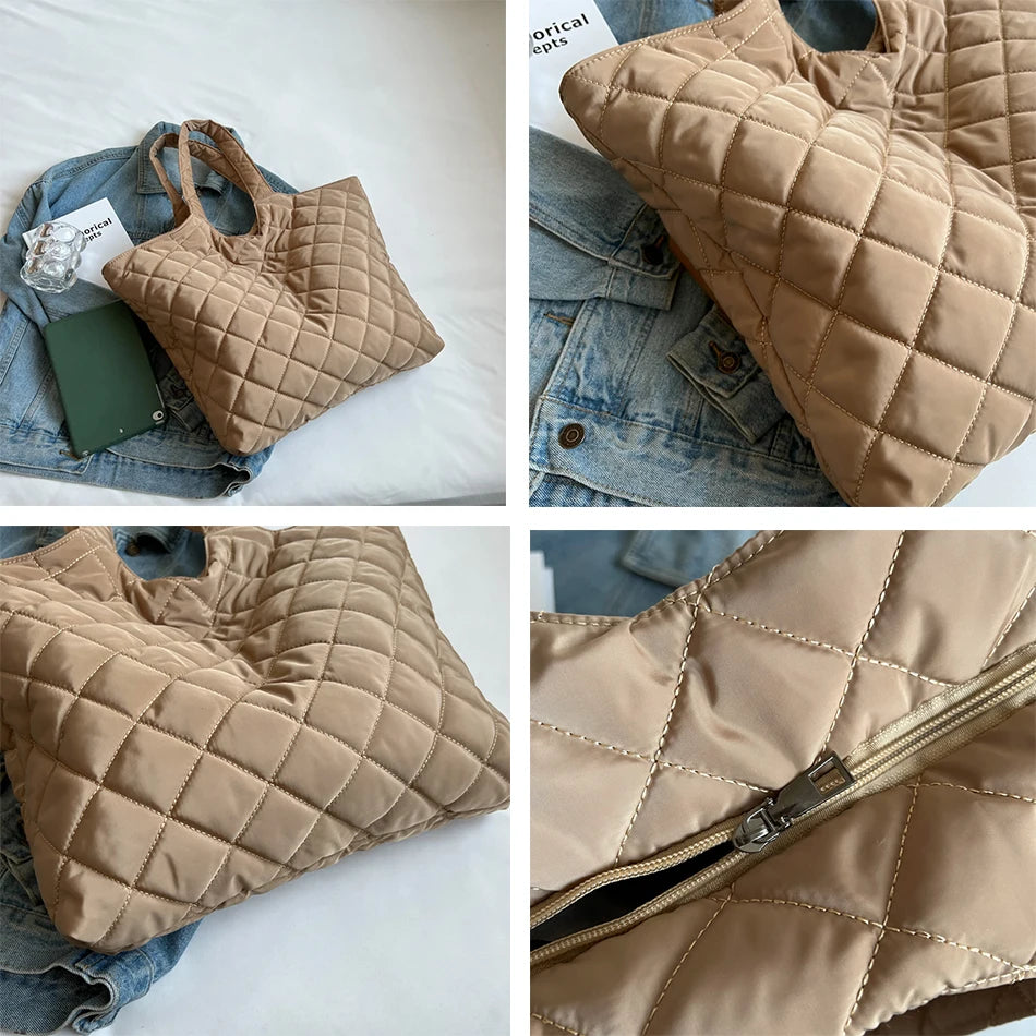 Nylon Cotton Big Shoulder Bag Winter Shopper Totes