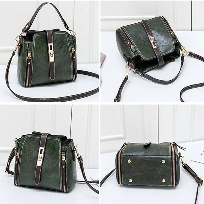 PU Leather Bucket Bag Vintage Style Totes
