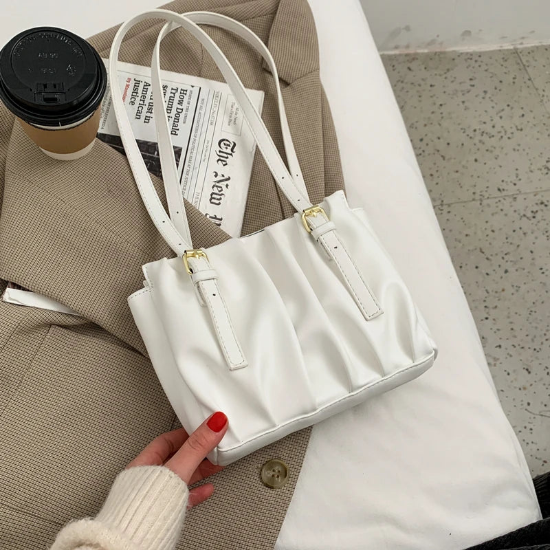 High Pleated Shoulder Bag Women Texture Handbags Autumn Totes