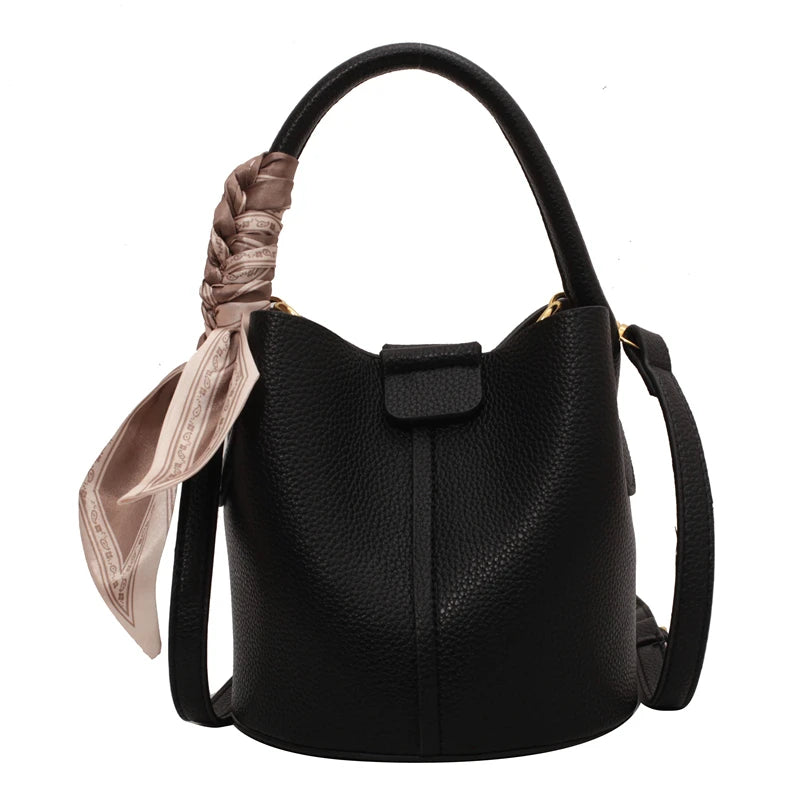 Small PU Leather Women Bucket Handbag Shoulder Crossbody Bag