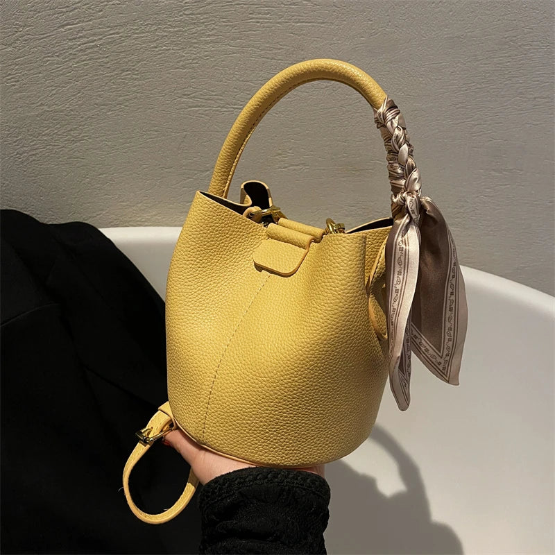 Small PU Leather Women Bucket Handbag Shoulder Crossbody Bag