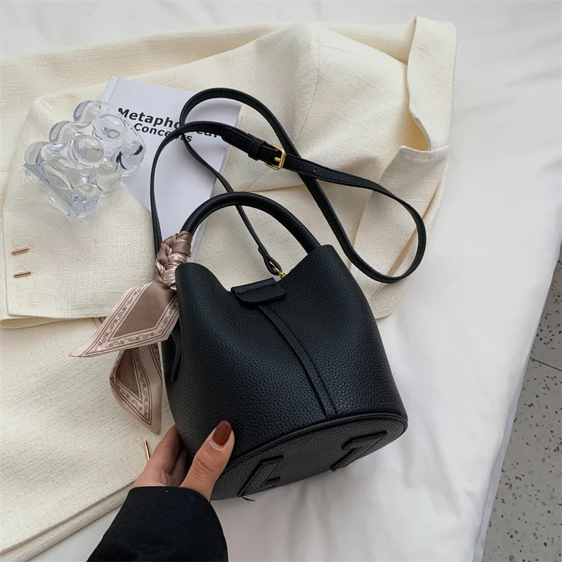 Small PU Leather Women Bucket Handbag Shoulder Crossbody Bag