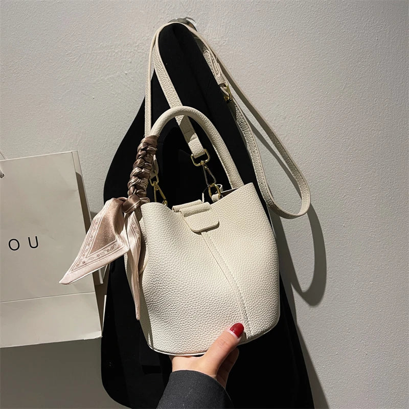 Small PU Leather Women Bucket Handbag Shoulder Crossbody Bag