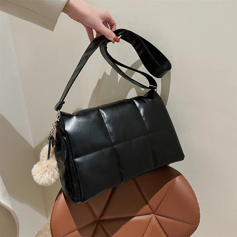 Quilted Plaid Satchel Shoulder Bag for Women Winter Crossbody Handbag