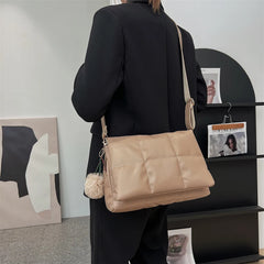 Quilted Plaid Satchel Shoulder Bag for Women Winter Crossbody Handbag
