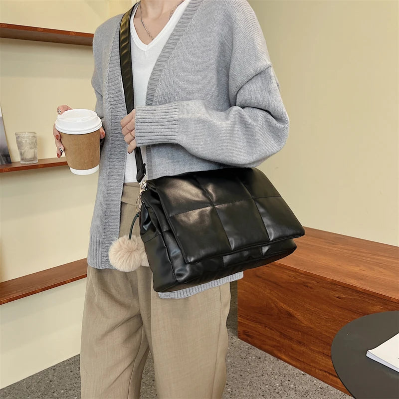 Quilted Plaid Satchel Shoulder Bag for Women Winter Crossbody Handbag