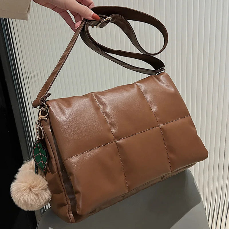 Quilted Plaid Satchel Shoulder Bag for Women Winter Crossbody Handbag