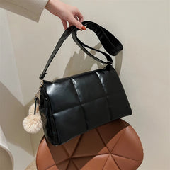 Quilted Plaid Satchel Shoulder Bag for Women Winter Crossbody Handbag