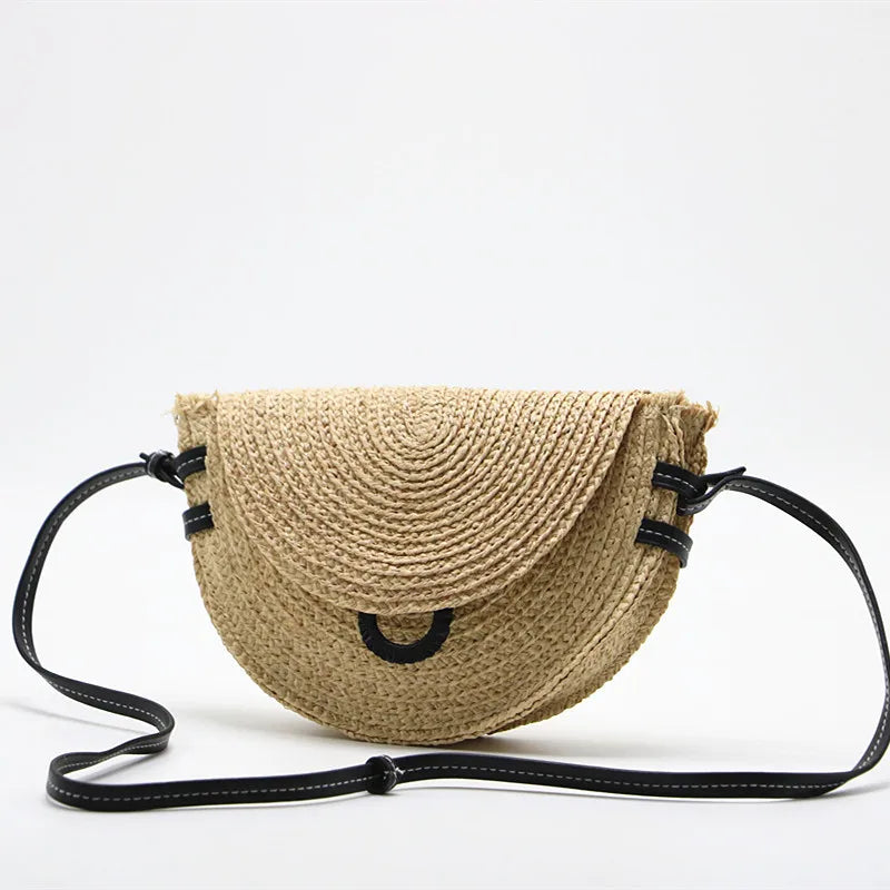 Raffia Woven Mini Saddle Bag for Women Summer Travel