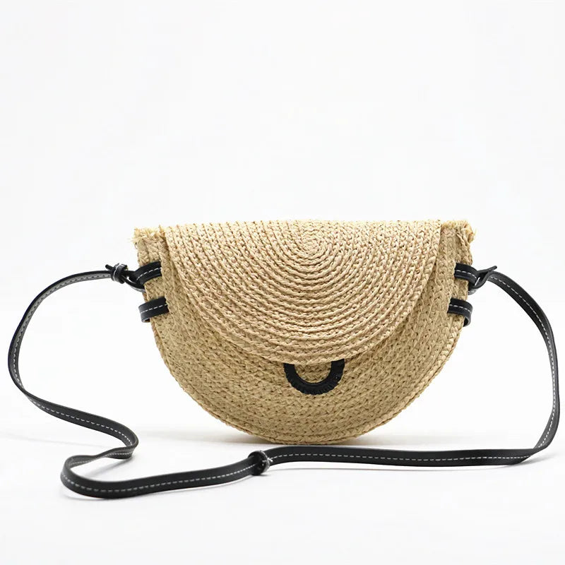 Raffia Woven Mini Saddle Bag for Women Summer Travel
