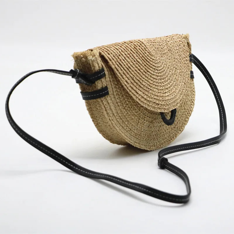 Raffia Woven Mini Saddle Bag for Women Summer Travel