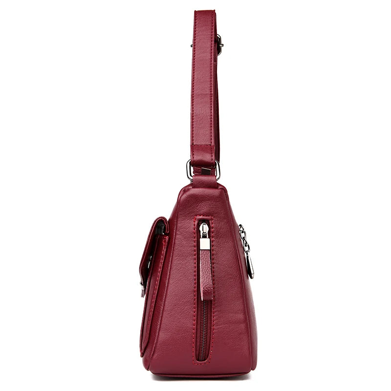 Red Small Crossbody Bag Soft Leather Shoulder Messenger Bag for Women