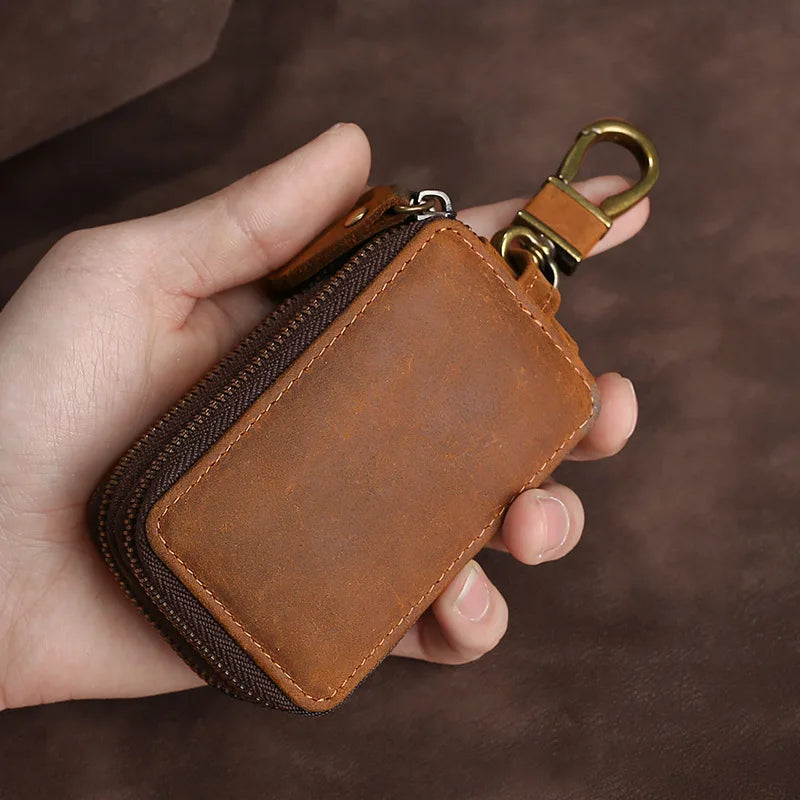 Retro Crazy Horse Cow Leather Car Key Bags