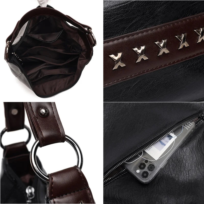 High Rivet Leather Handbags Women Shoulder Bags Crossbody Bag for Women