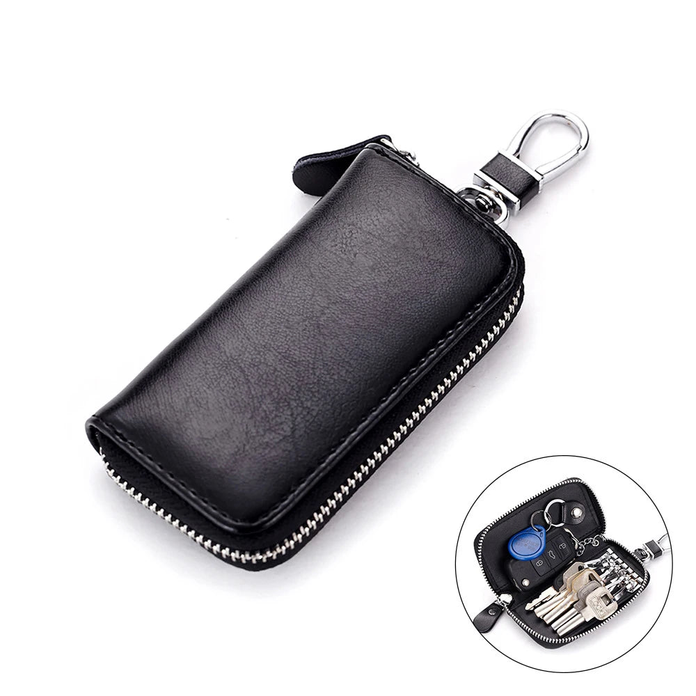 Men's Split Leather Key Holder Zipper Wallet