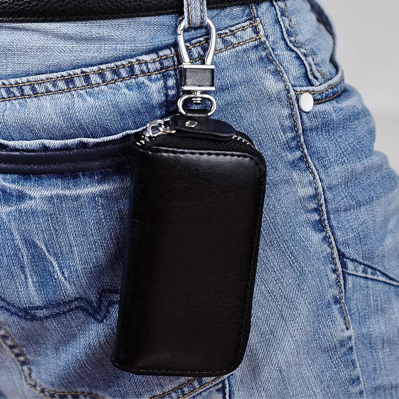 Men's Split Leather Key Holder Zipper Wallet