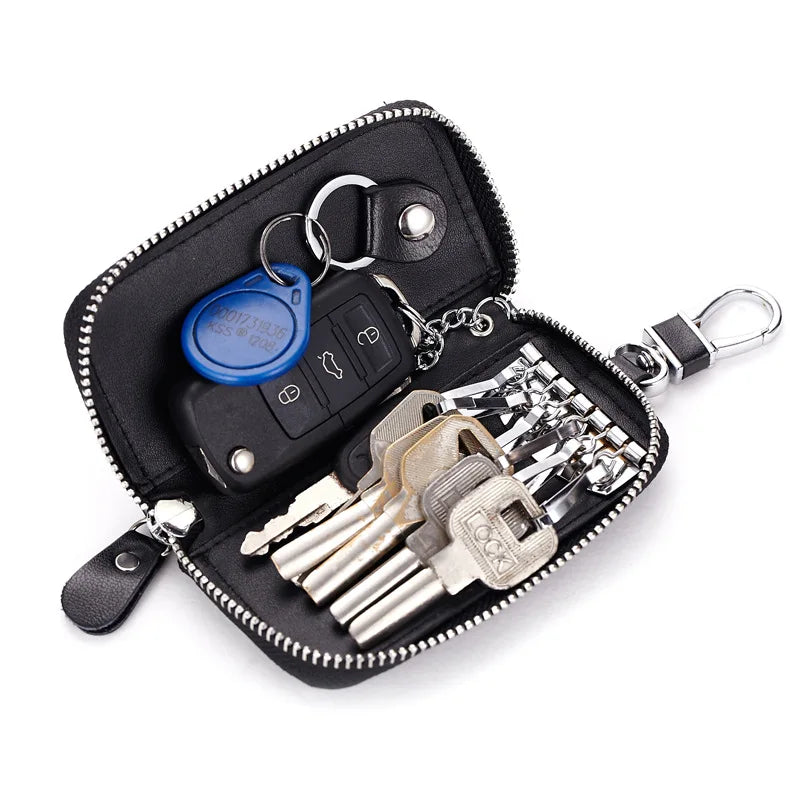 Men's Split Leather Key Holder Zipper Wallet