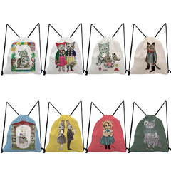 Japanese Style Travel Backpack Cat Girl Print Softback Bag