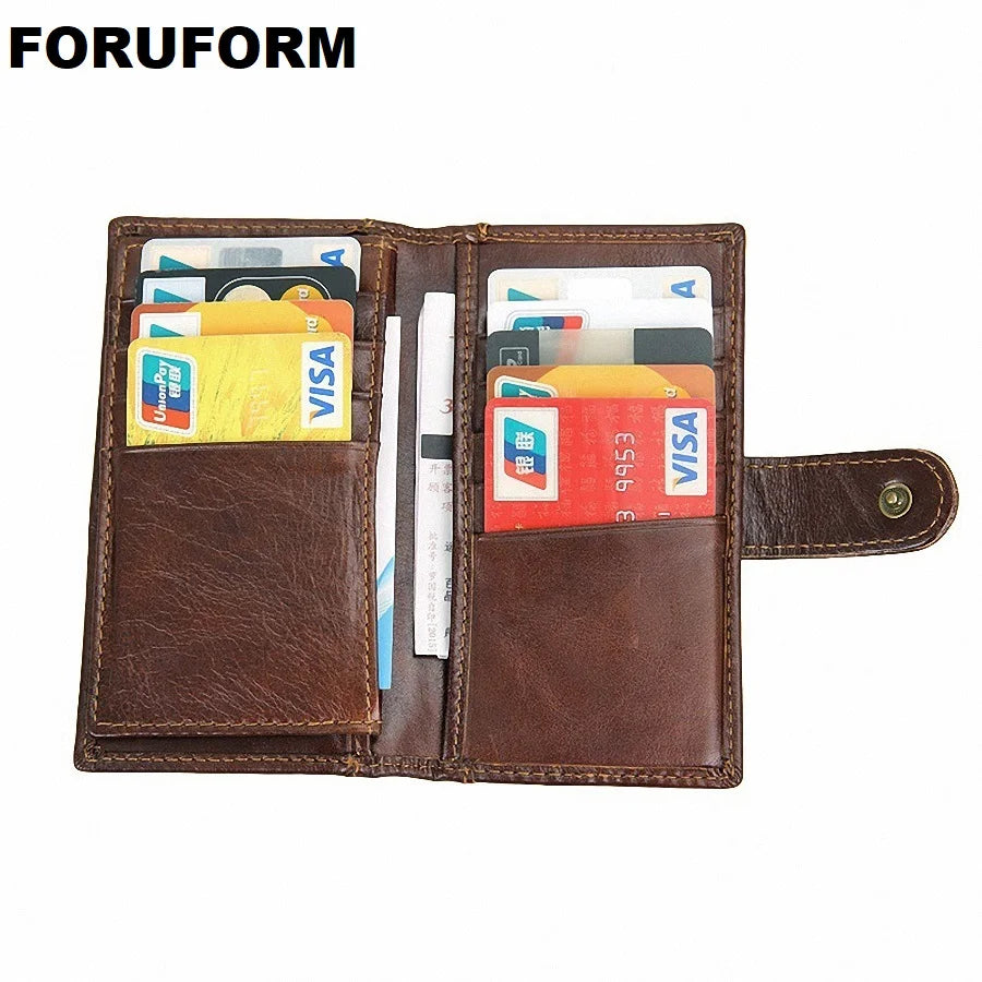 Men's Long Oil Wax Leather Wallet Money Clip LI-1595