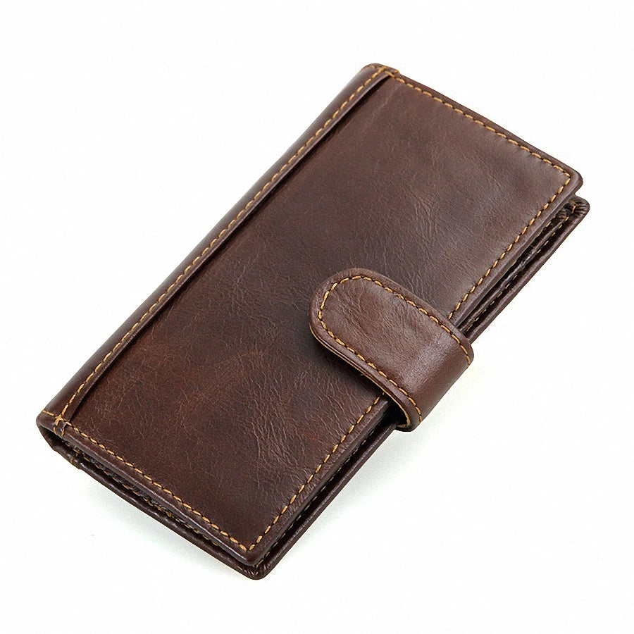 Men's Long Oil Wax Leather Wallet Money Clip LI-1595