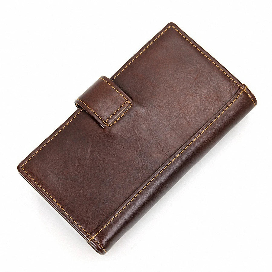 Men's Long Oil Wax Leather Wallet Money Clip LI-1595