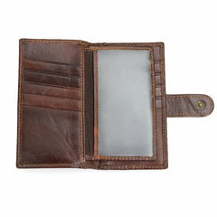 Men's Long Oil Wax Leather Wallet Money Clip LI-1595