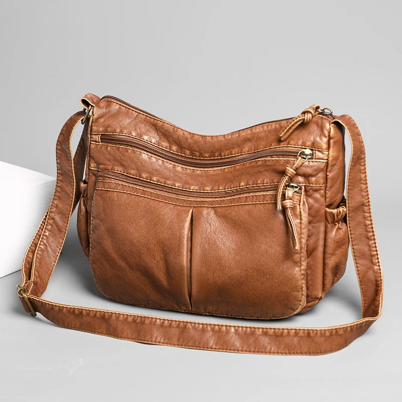 Vintage Leather Shoulder Bag for Women - Brown