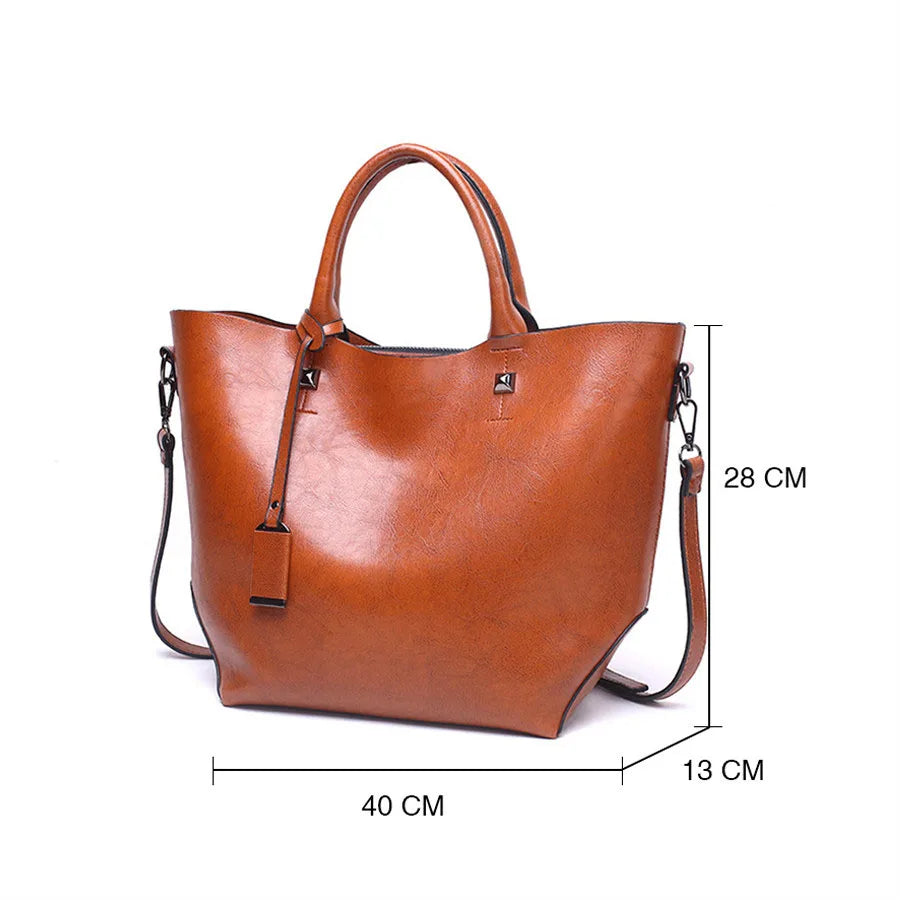High Women Bucket Bag Oil Wax Women Leather Handbags Big Tote Famous Brands