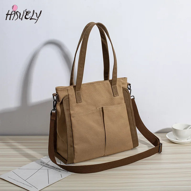 Women Canvas Shoulder Bag Large Capacity Crossbody Handbag