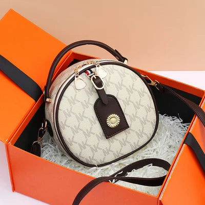 High Women Letter PU Leather Round Handbags Lady's Shoulder Crossbody Bag
