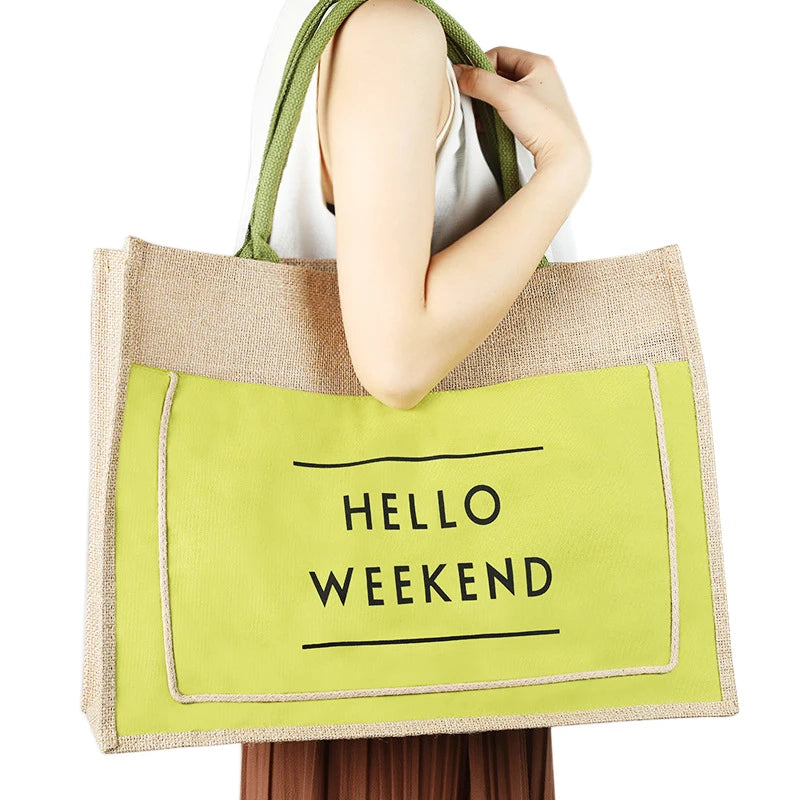 Women Linen Tote Large Capacity Casual Shoulder Bag