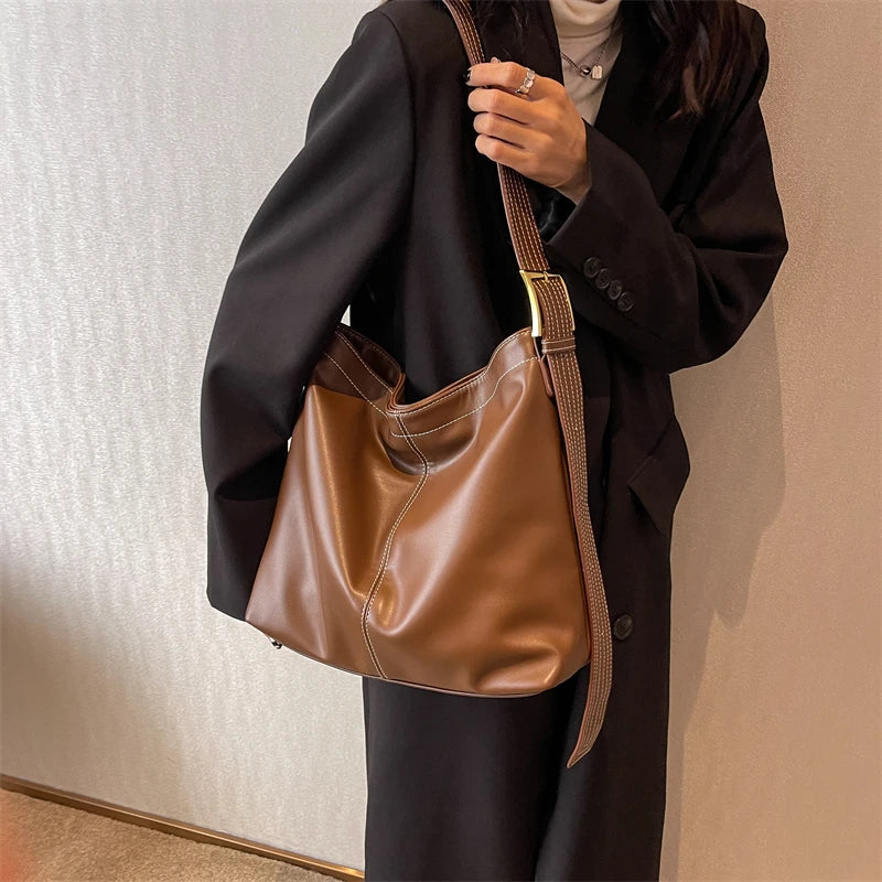 High Women Pu Leather Handbags Shoulder Bags Large Capacity Ladies Tote Travel B