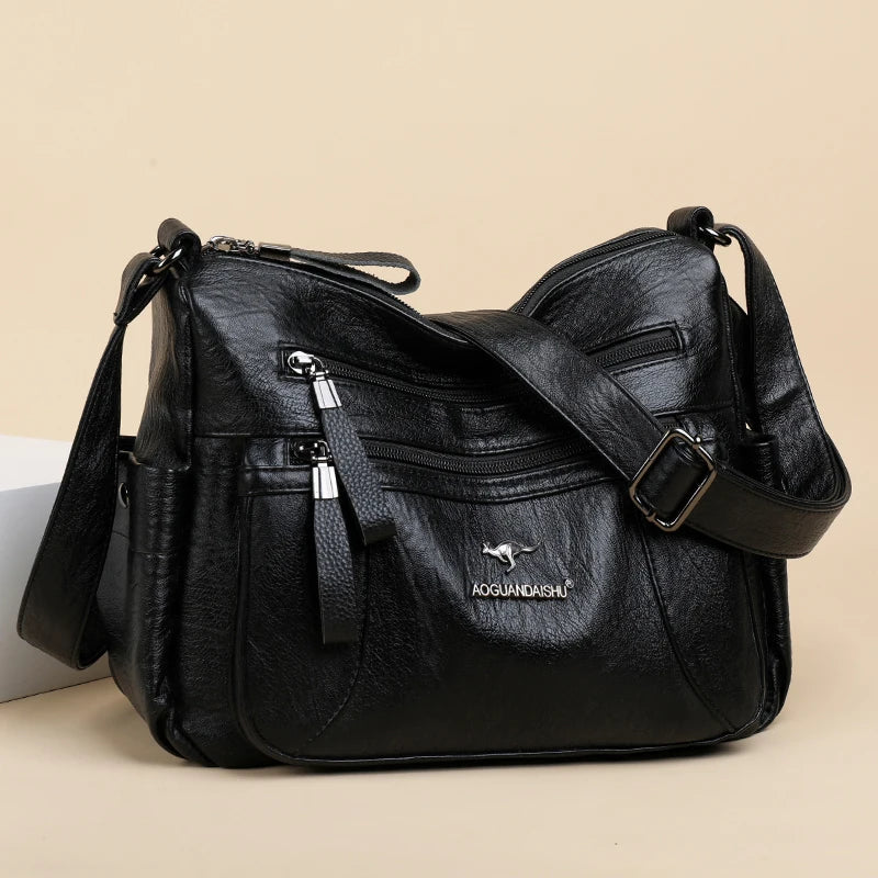 Women Shoulder Bags PU Leather Crossbody Bag Multi-pockets Ladies Messenger Bag