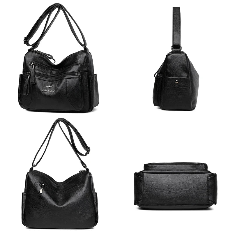 Women Shoulder Bags PU Leather Crossbody Bag Multi-pockets Ladies Messenger Bag