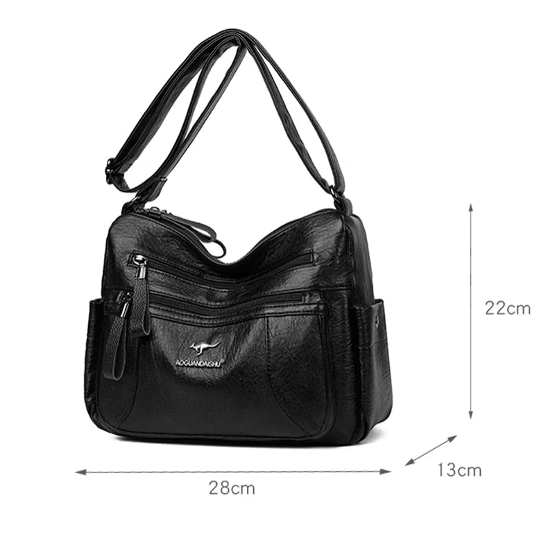 Women Shoulder Bags PU Leather Crossbody Bag Multi-pockets Ladies Messenger Bag