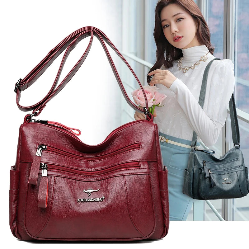 Women Shoulder Bags PU Leather Crossbody Bag Multi-pockets Ladies Messenger Bag