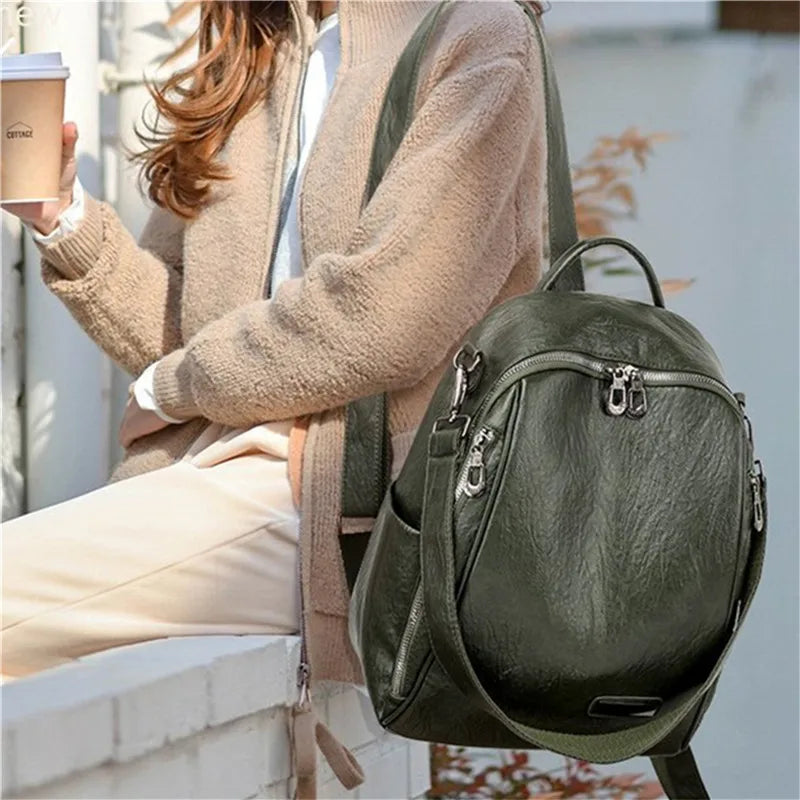 Vintage Women PU Leather Backpack Casual Travel Bag