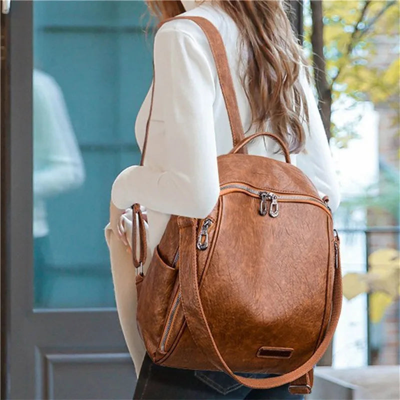Vintage Women PU Leather Backpack Casual Travel Bag