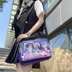 Women Solid Transparent Ita Bag Shoulder Bag Large Capacity Soft Nylon Handbag