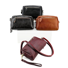 Soft Leather Shoulder Bag with Zipper Pockets Crossbody Bag